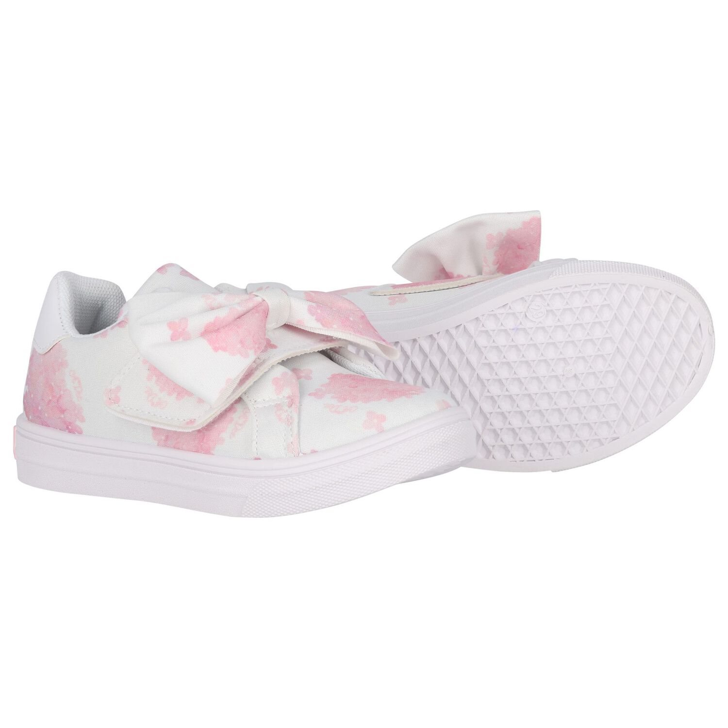 Girls White & Pink Floral Velcro Trainers, 1, hi-res image number null