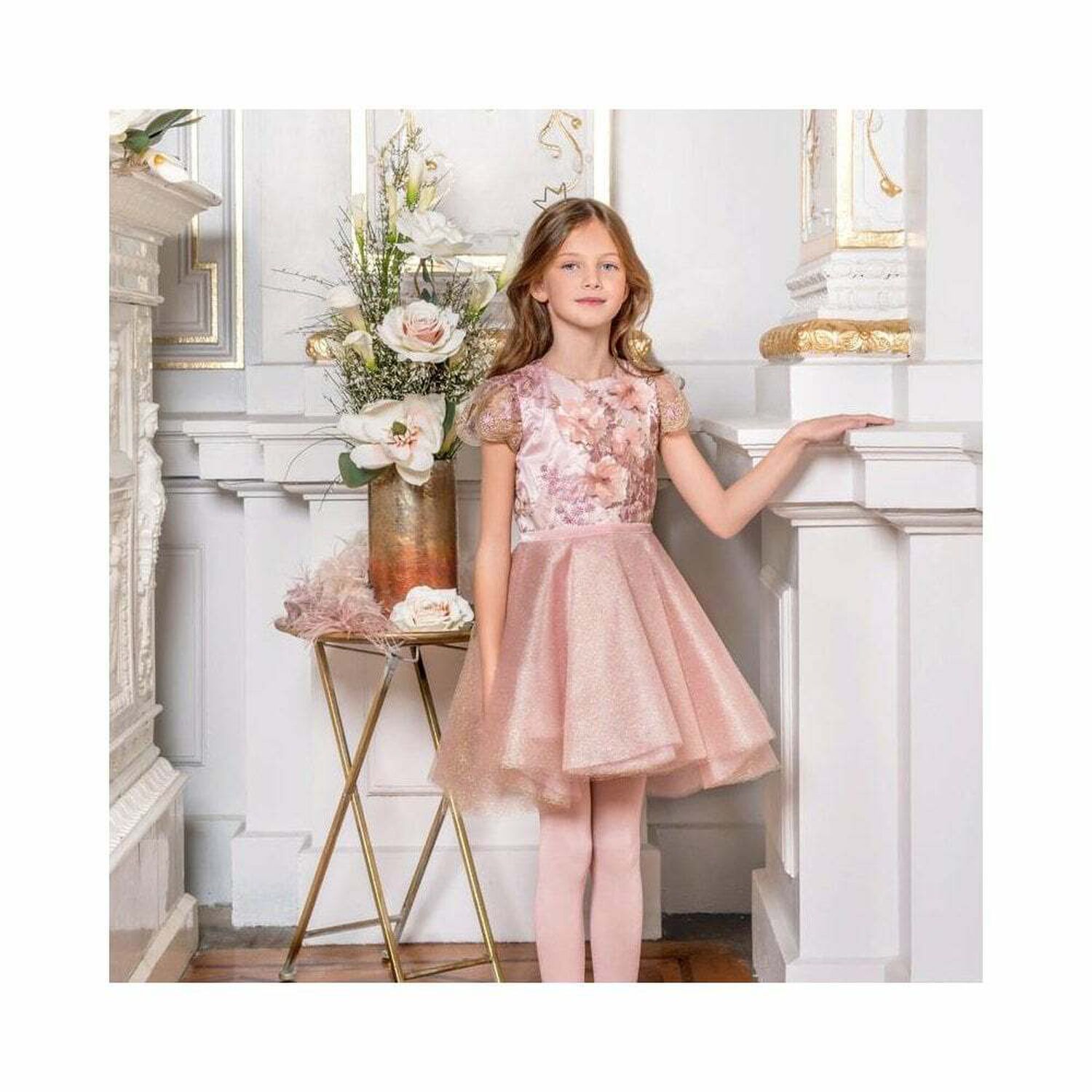Girls Pink Tulle Special Occasion Dress, 1, hi-res image number null