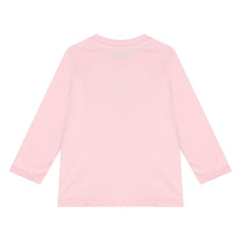 Younger Girls Pink Teddy Bear Logo Long Sleeve Top