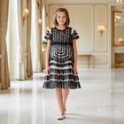 Girls Black & Beige Ruffled Tulle Dress, 1, hi-res