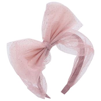 Girls Pink & Gold Glitter Tulle Bow Headband
