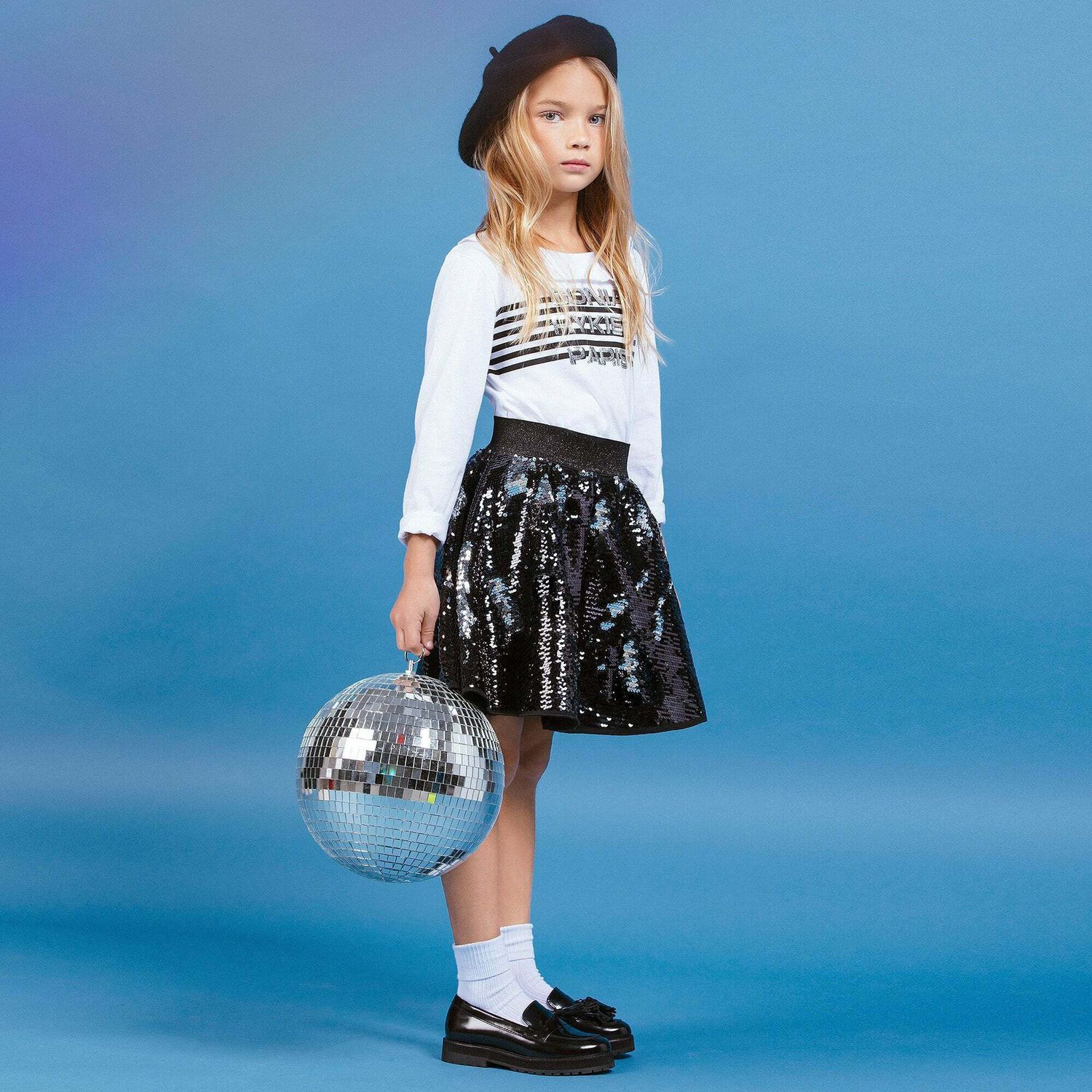 Girls Black & Silver Sequin Skirt, 1, hi-res image number null