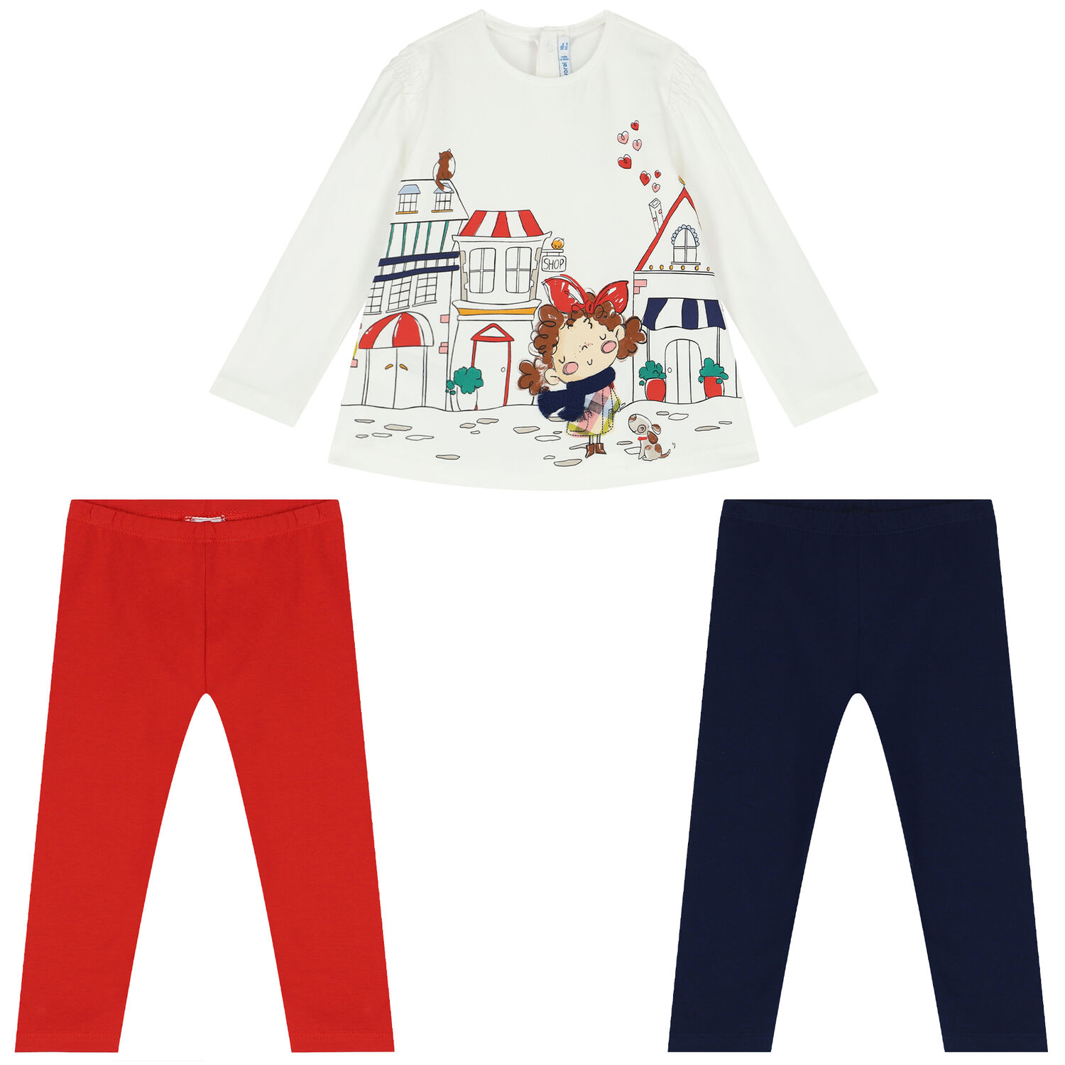 Younger Girls Ivory, Red & Navy Blue Leggings Set, 1, hi-res image number null