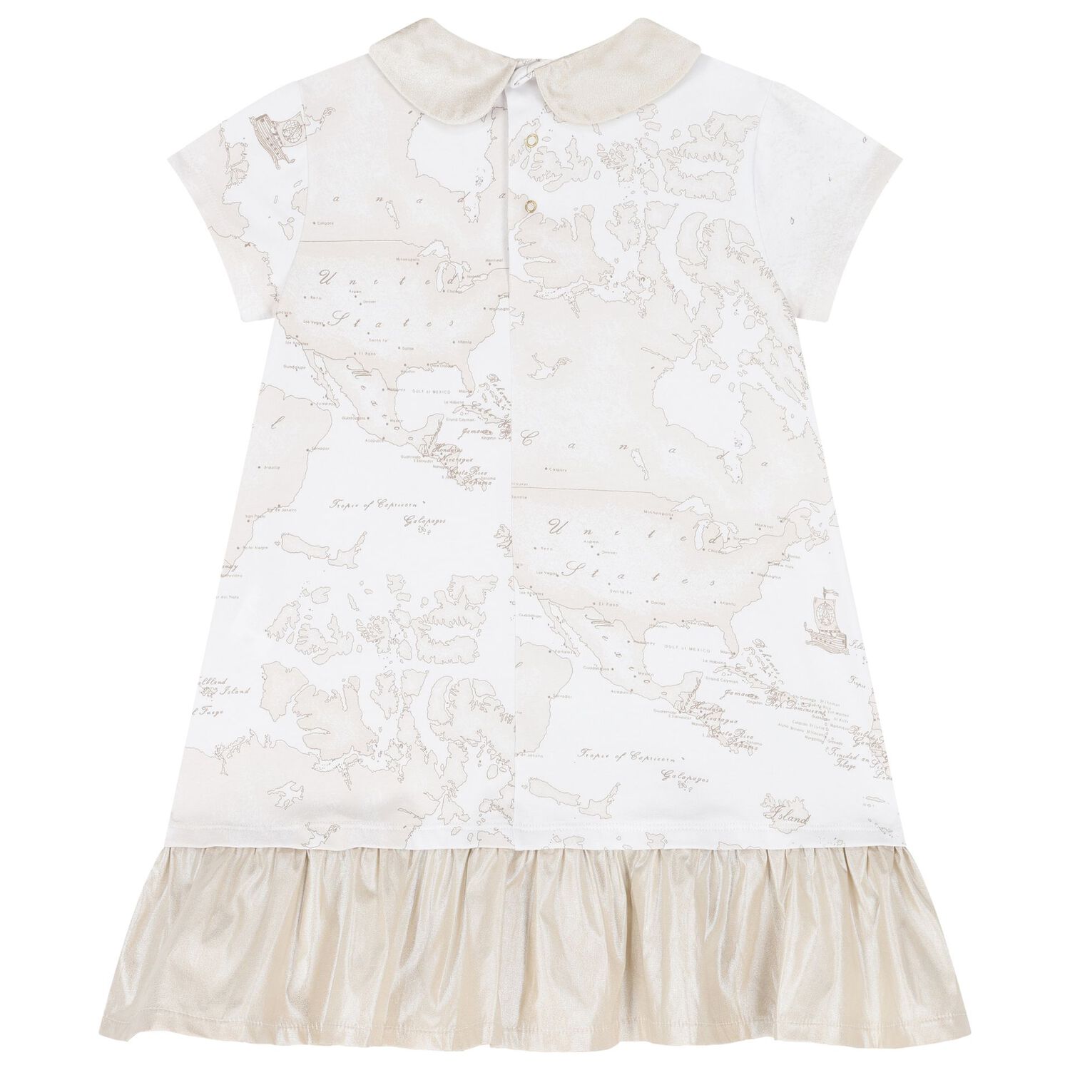 Girls Ivory & Beige Geo Map Dress, 1, hi-res