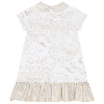 Girls Ivory & Beige Geo Map Dress
