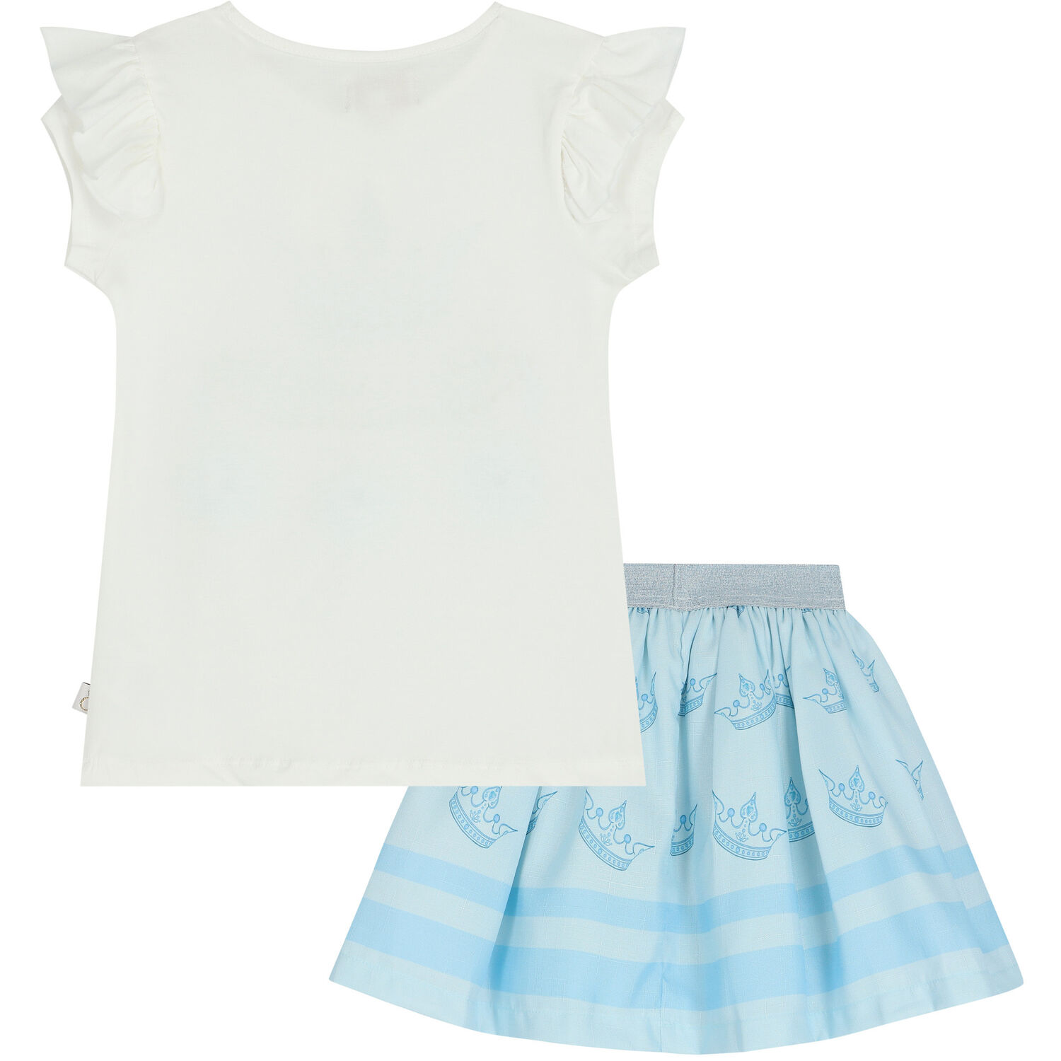 Girls White & Blue Embellished Crown Skirt Set, 2, hi-res