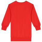 Girls Red Teddy Bear Logo Sweatshirt Dress, 5, hi-res