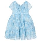 Girls Blue & White Floral Dress, 1, hi-res