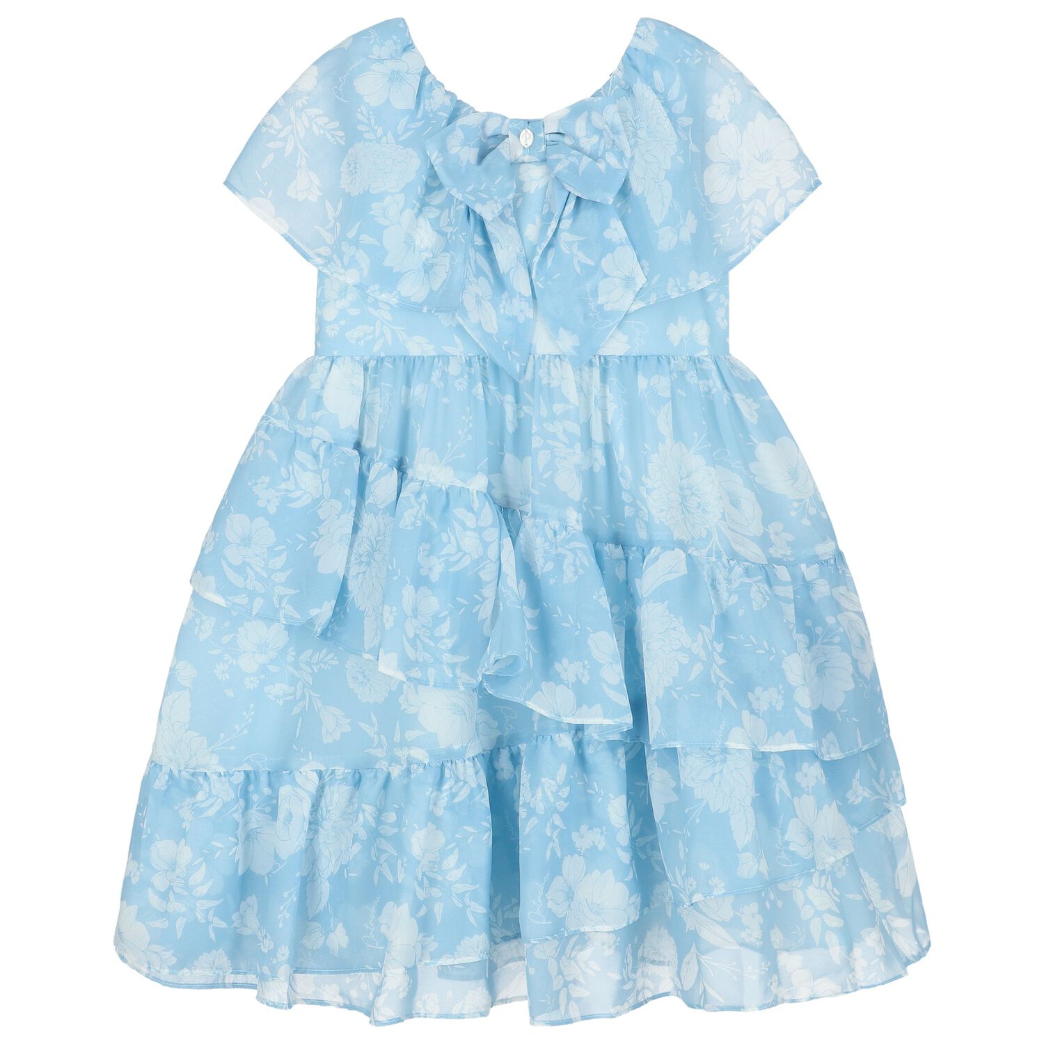 Girls Blue & White Floral Dress, 1, hi-res
