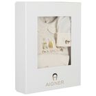 Baby Girls Ivory & Gold Logo Babygrow, Hat & Bib Gift Set, 1, hi-res