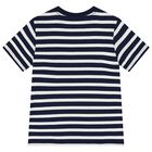 Boys White & Navy Blue Logo Striped T-Shirt, 1, hi-res
