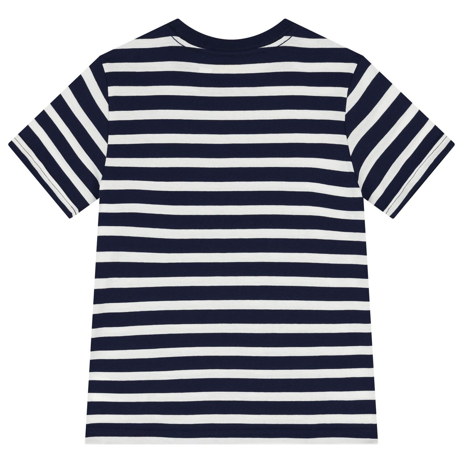 Boys White & Navy Blue Logo Striped T-Shirt, 1, hi-res