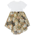 Girls White & Beige Logo Dress, 1, hi-res