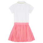 Girls White & Neon Pink Pleated Dress, 1, hi-res