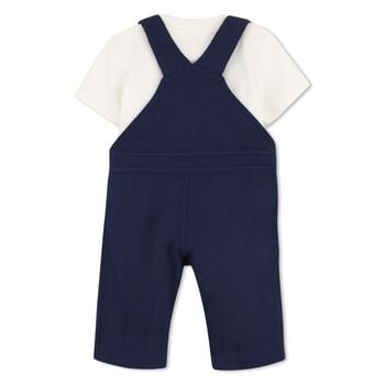 Baby Boys Ivory & Navy Blue Dungaree Set