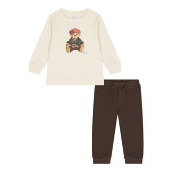 Baby Boys Ivory & Beige Polo Bear Tracksuit