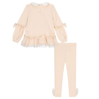 Girls Beige Fairy Tale Castle Leggings Set