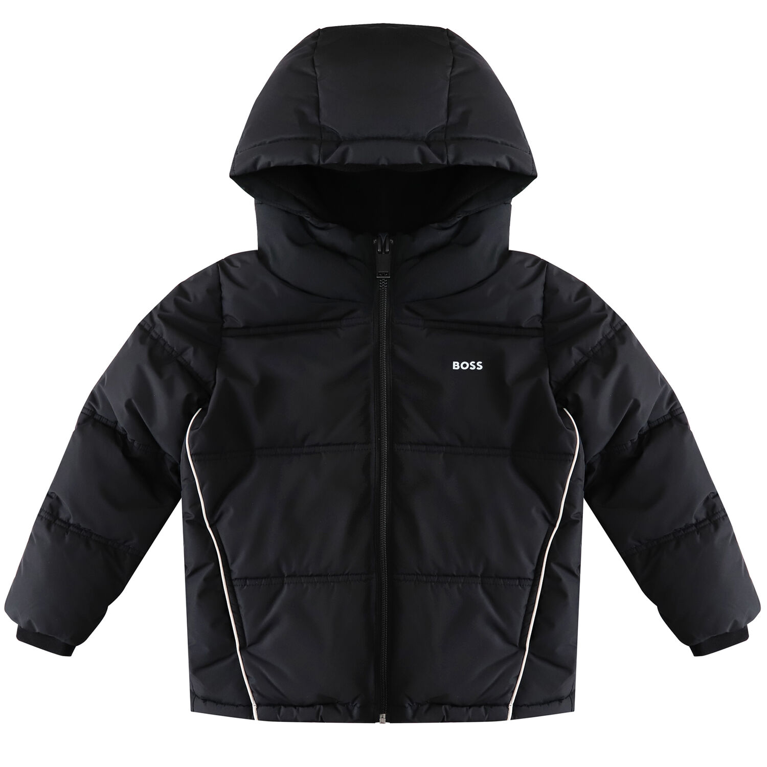 Boys Black Logo Hooded Top, 1, hi-res