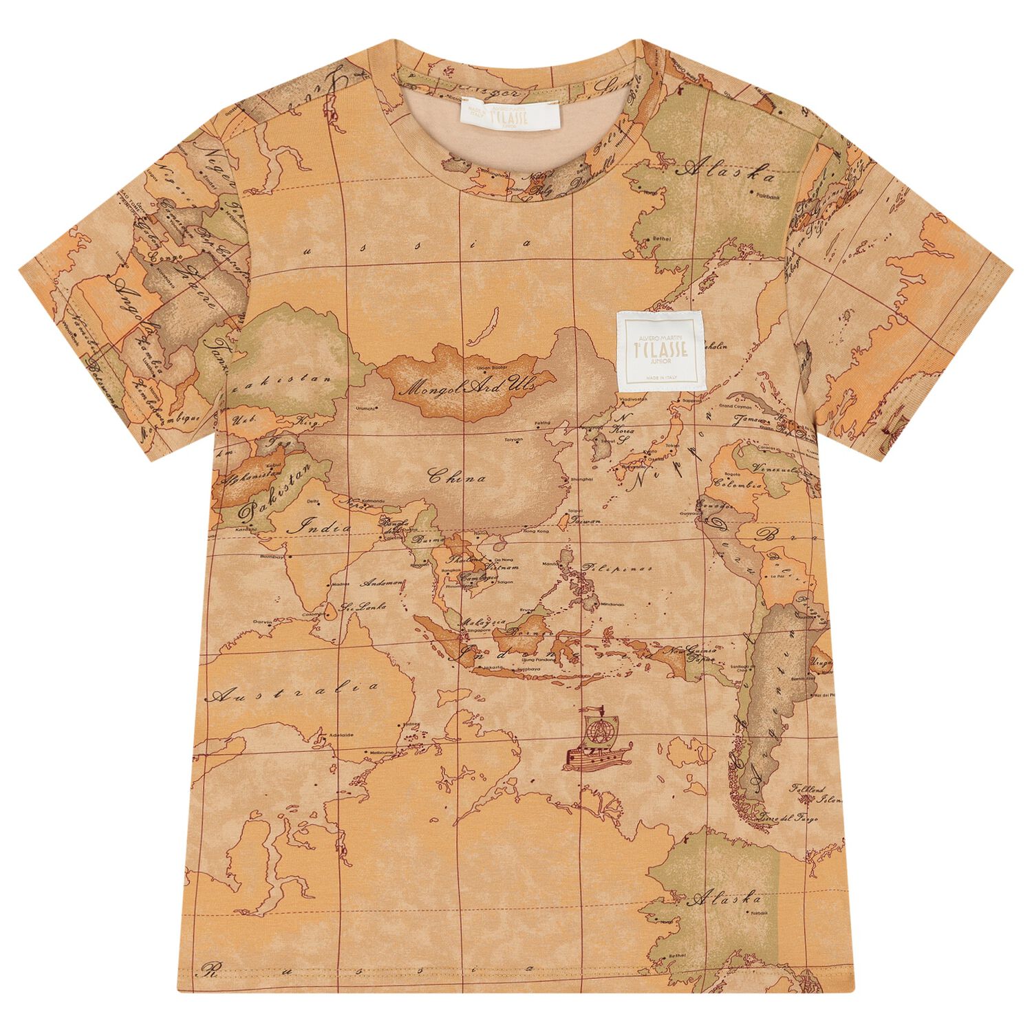 Boys Beige Geo Map Logo T-Shirt, 1, hi-res image number null