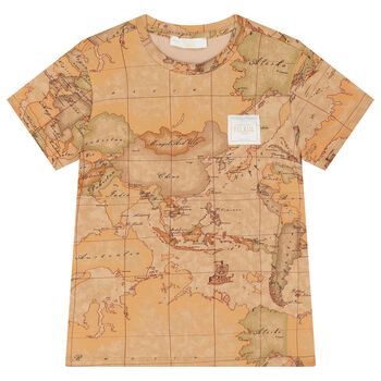 Boys Beige Geo Map Logo T-Shirt