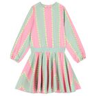 Girls Pink & Green Heart Stripe Dress, 1, hi-res
