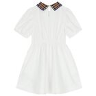 Girls White Check Polo Dress, 1, hi-res