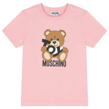 Girls Pink Teddy Bear Logo T-Shirt