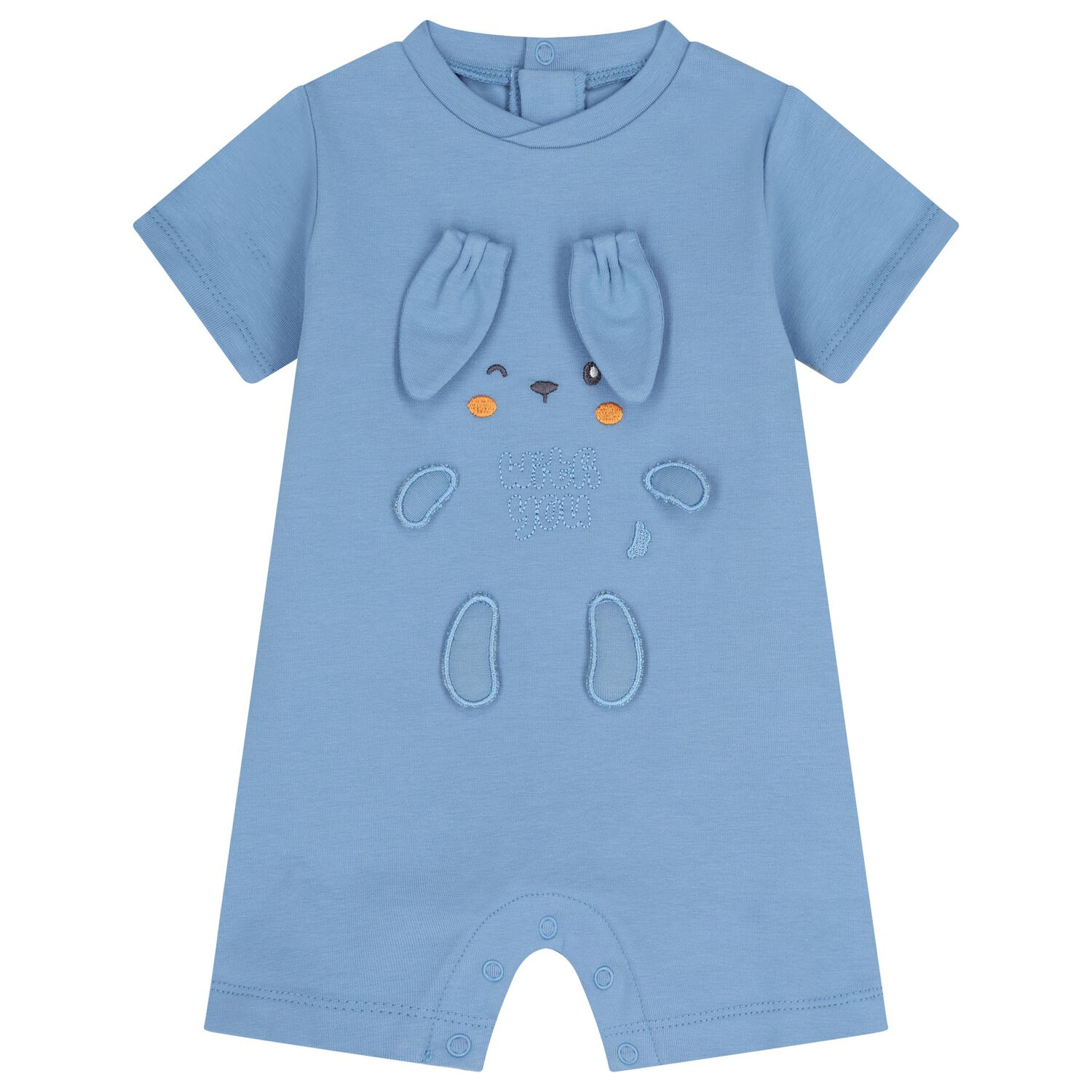 Baby Boys Blue Bunny Romper, 1, hi-res