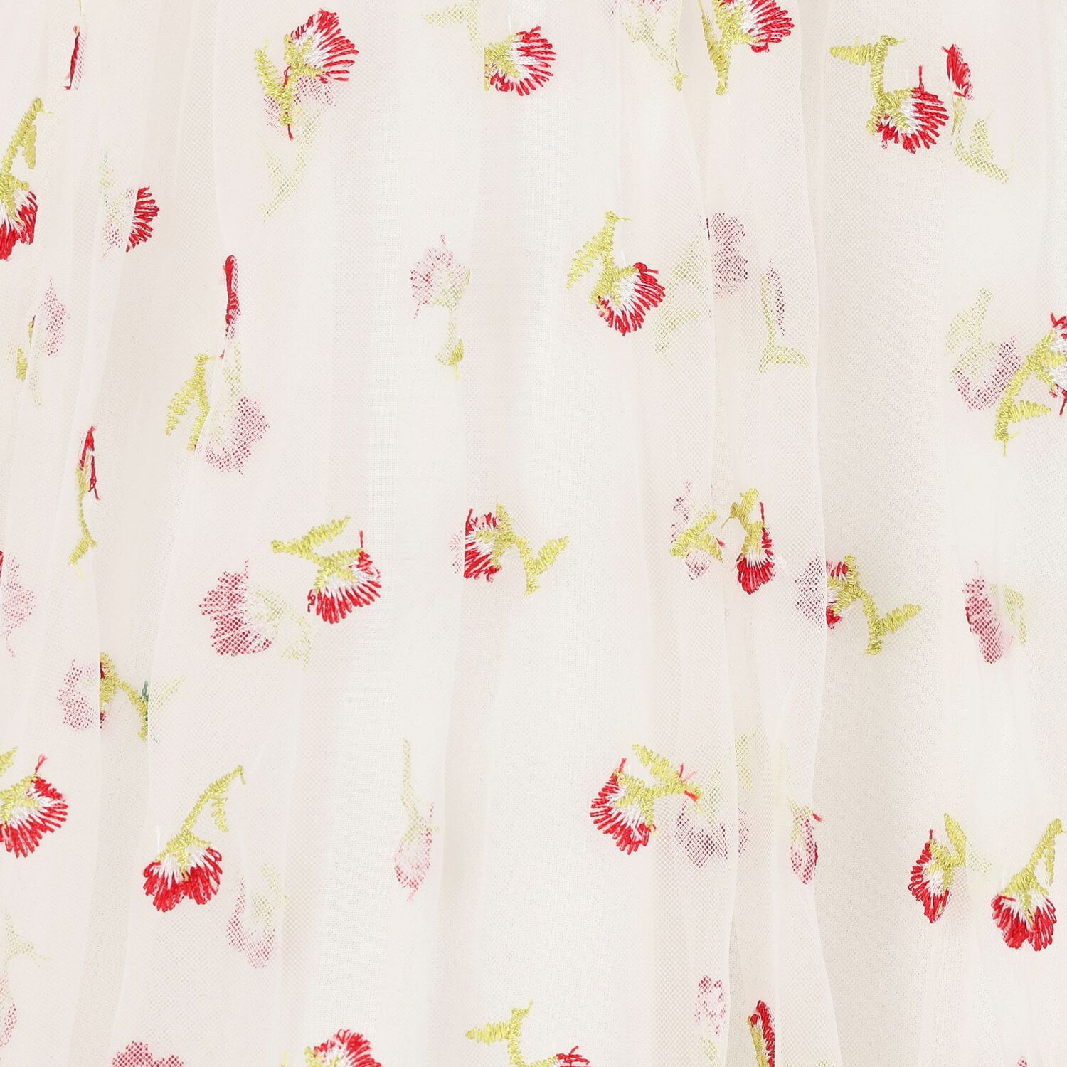 Girls White Floral Tulle Dress, 1, hi-res