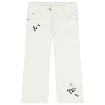 Girls White Butterfly Denim Jeans