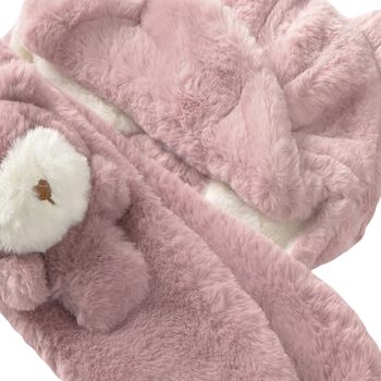 Younger Girls Pink Faux Fur Bear Hat & Scarf Set 