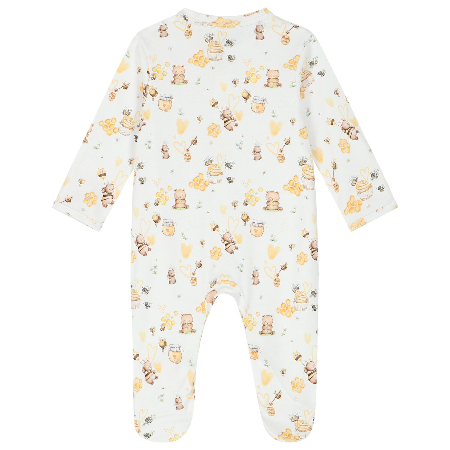 White & Yellow Honey Babygrow Set, 1, hi-res
