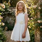 Girls Ivory Floral Lace Dress, 1, hi-res