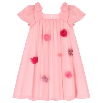 Girls Pink Chiffon Floral Dress