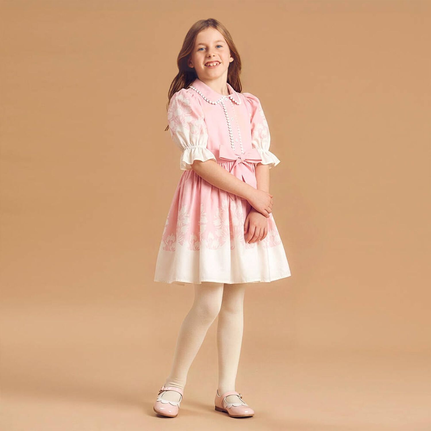 Girls Pink & White Floral Dress, 1, hi-res