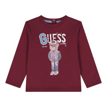 Baby Boys Burgundy Teddy Bear Logo Long Sleeve Top
