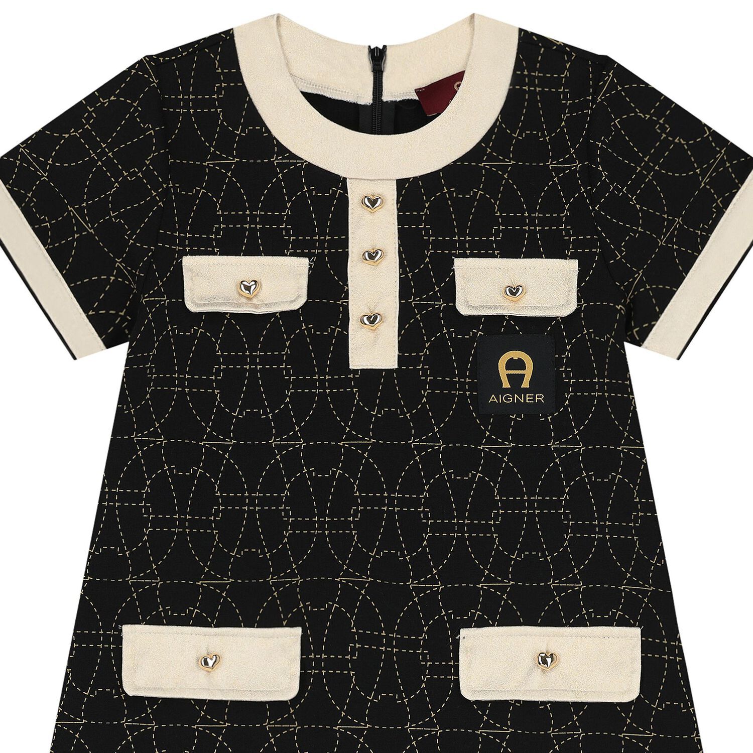 Girls Black & Ivory Logo Dress, 2, hi-res