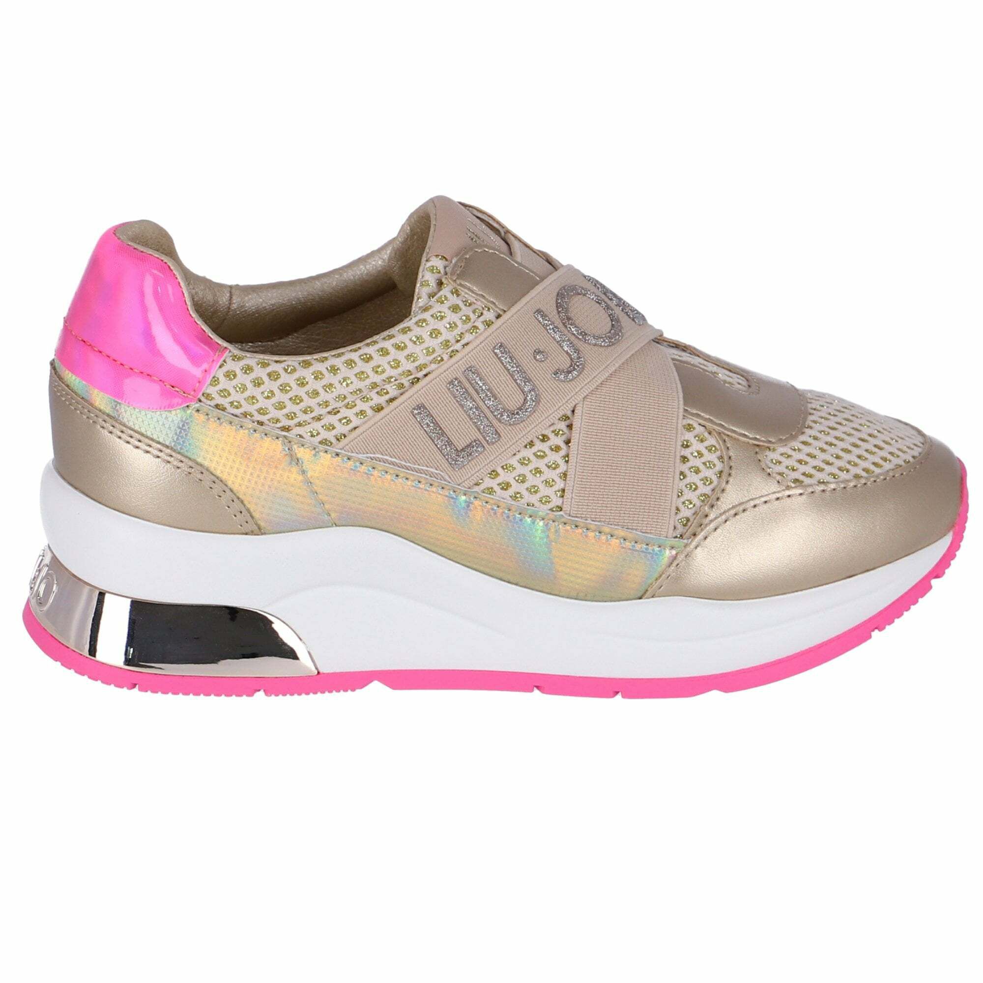 Liu Jo Girls Gold White Logo Shoes Junior Couture UK