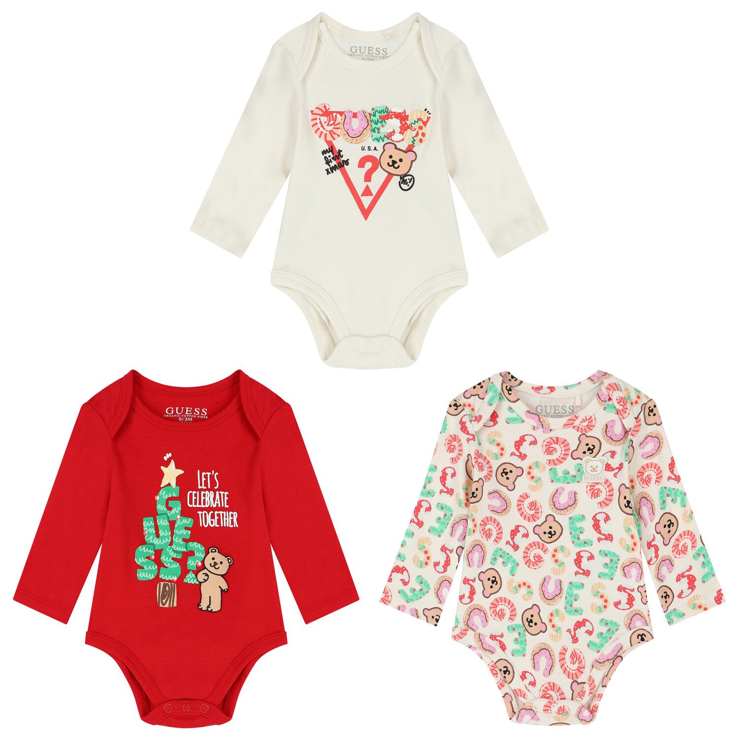 Baby Boys Ivory & Red Logo Bodysuits ( 3-Pack ), 1, hi-res image number null