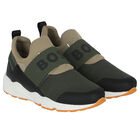 Boys Green Logo Trainers, 3, hi-res