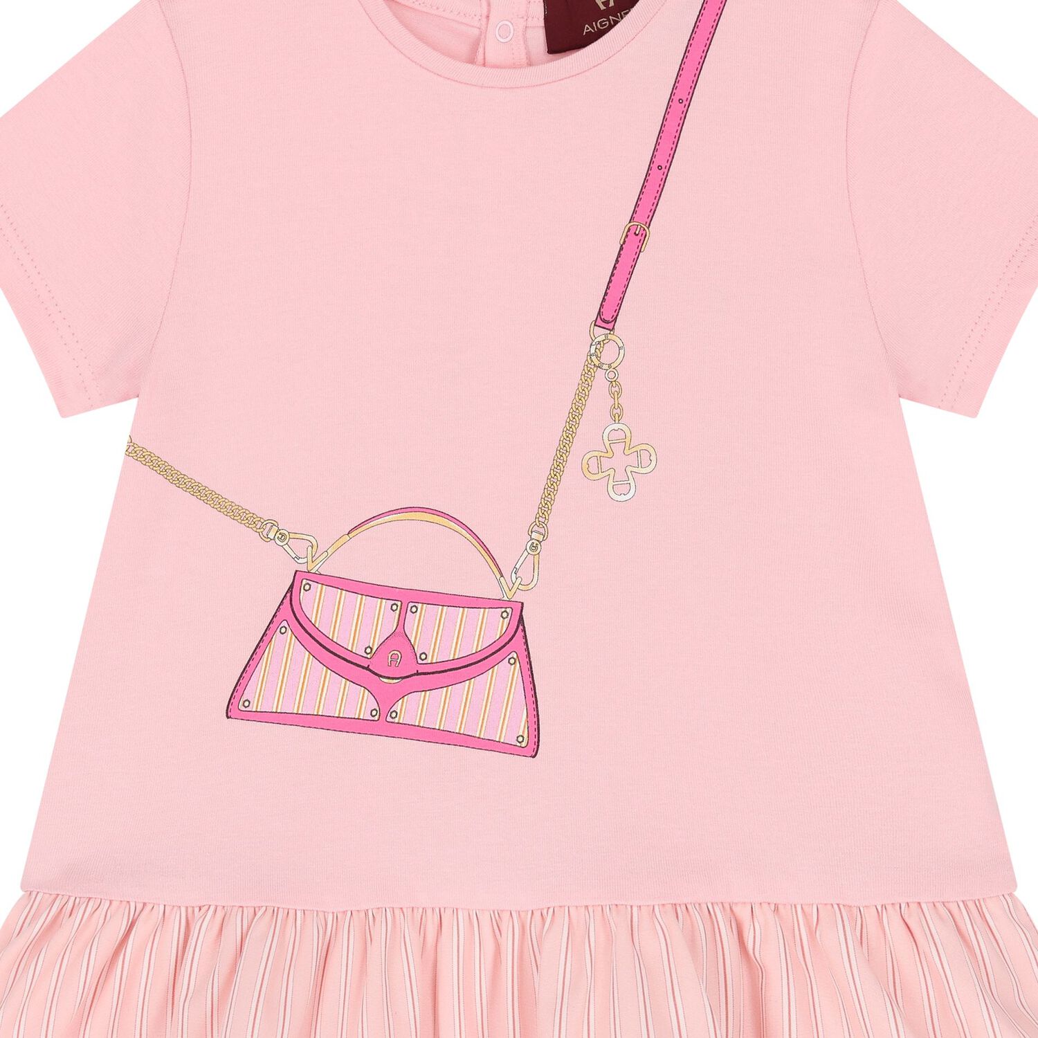 Younger Girls Pink Bag Logo Dress, 2, hi-res