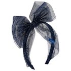 Girls Navy Blue & Gold Glitter Tulle Bow Headband, 1, hi-res