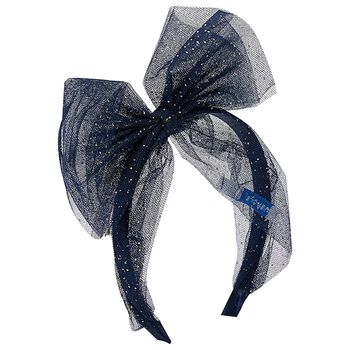 Girls Navy Blue & Gold Glitter Tulle Bow Headband