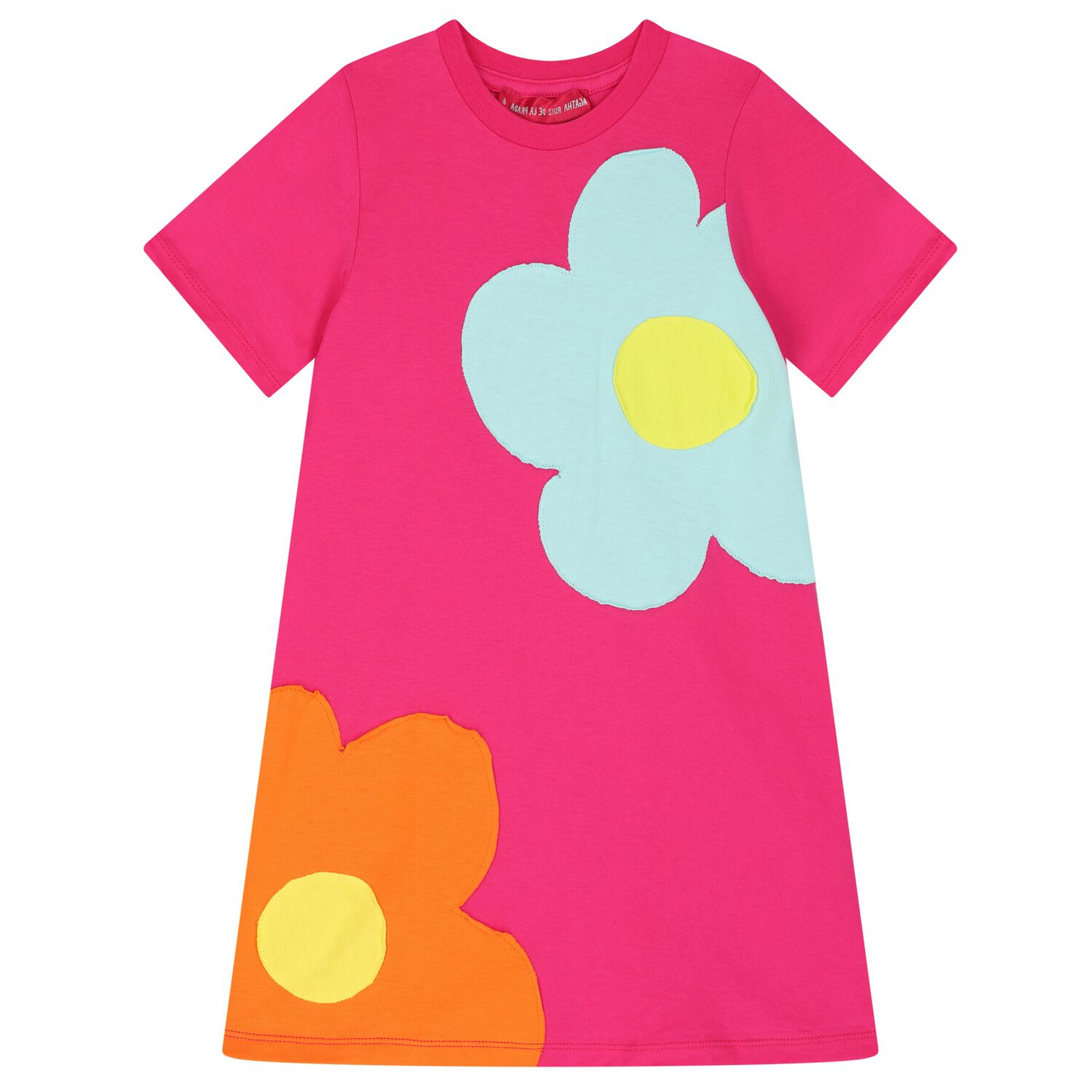 Girls Pink Flower Appliques T-Shirt Dress, 1, hi-res