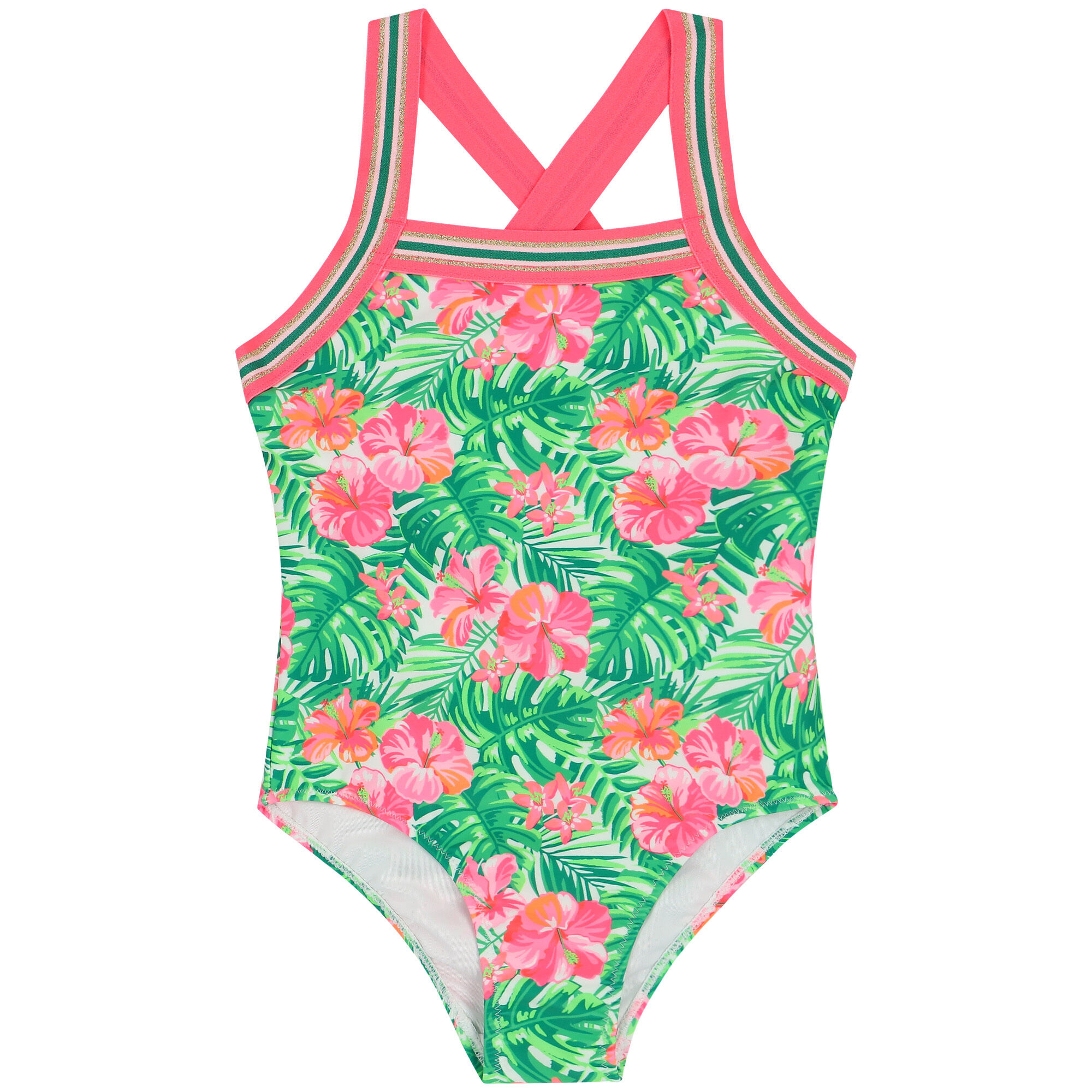 Sunuva Girls Pink Green Floral Swimsuit Junior Couture UK