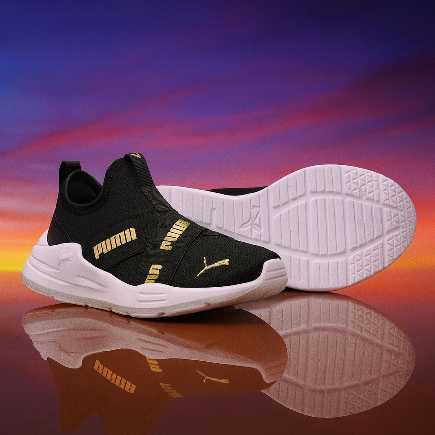 Boys Black Logo Slip On Trainers, 1, hi-res