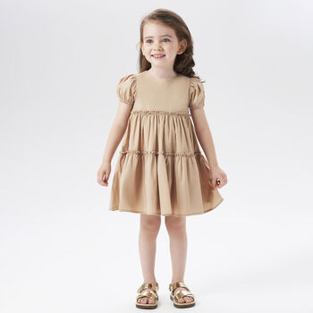 Girls Beige Tiered Dress
