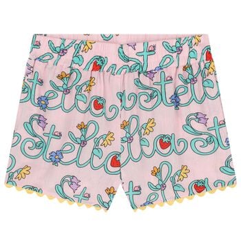 Girls Pink Logo Floral Shorts