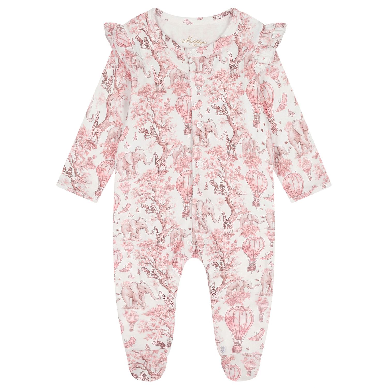 Baby Girls White & Pink Africa Babygrow, 1, hi-res