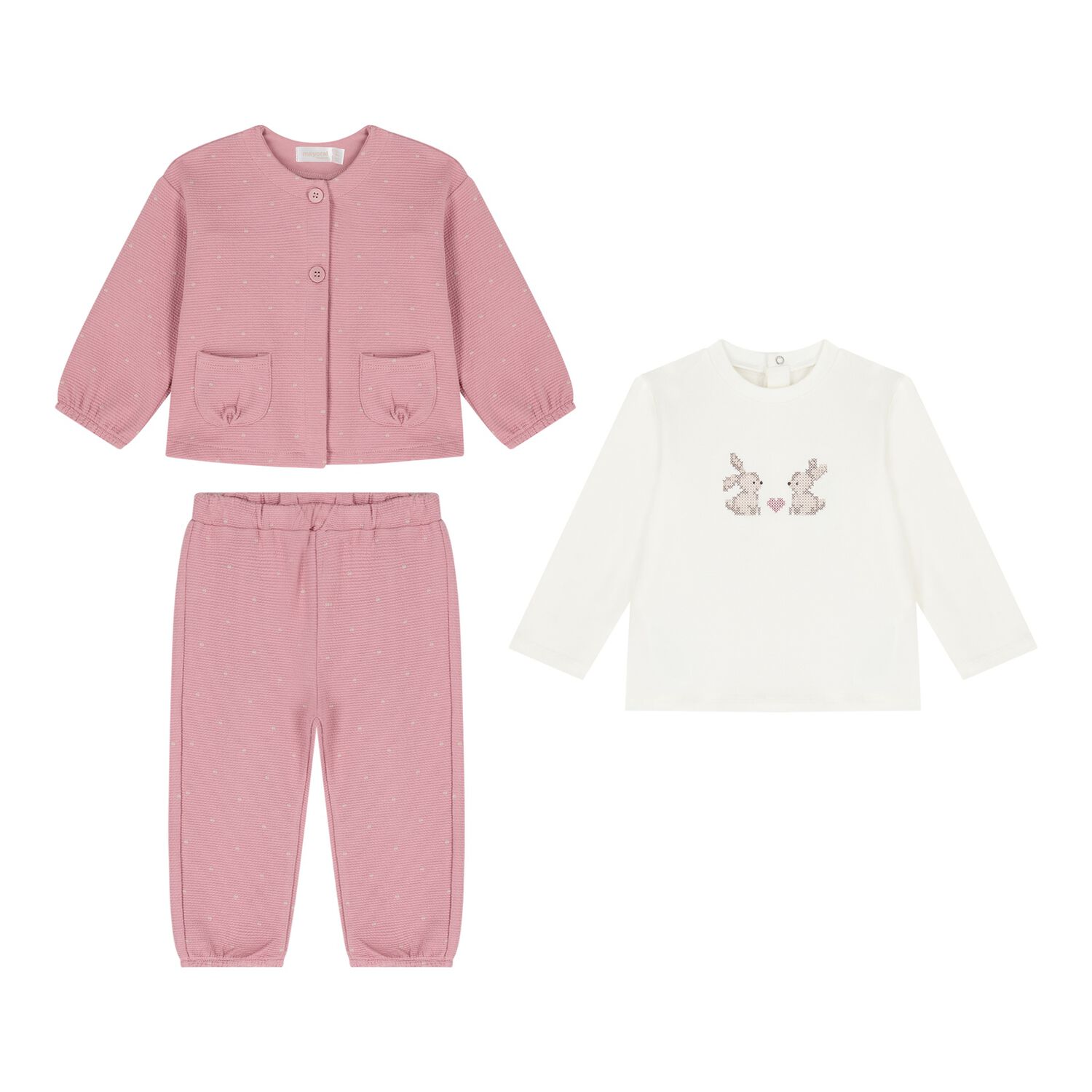 Baby Girls Pink & Ivory Bunny Tracksuit Set ( 3 Piece ), 1, hi-res